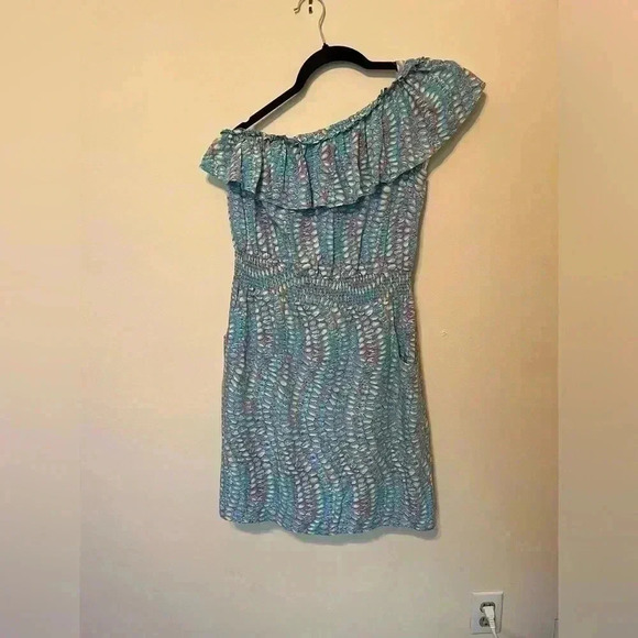 Lilly Pulitzer Jessy One Shoulder Dress Clam Jam with Pockets XS - Picture 3 of 7